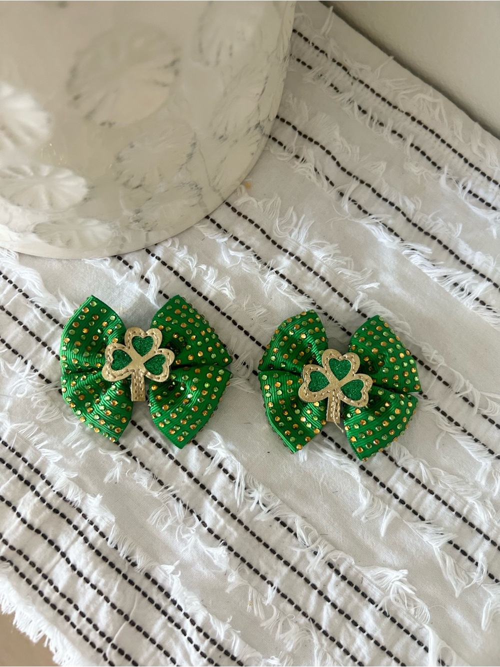 Green Gold Shamrock Hair Bow Clips Set Alligator Clip St. Patrick’s Day Hair